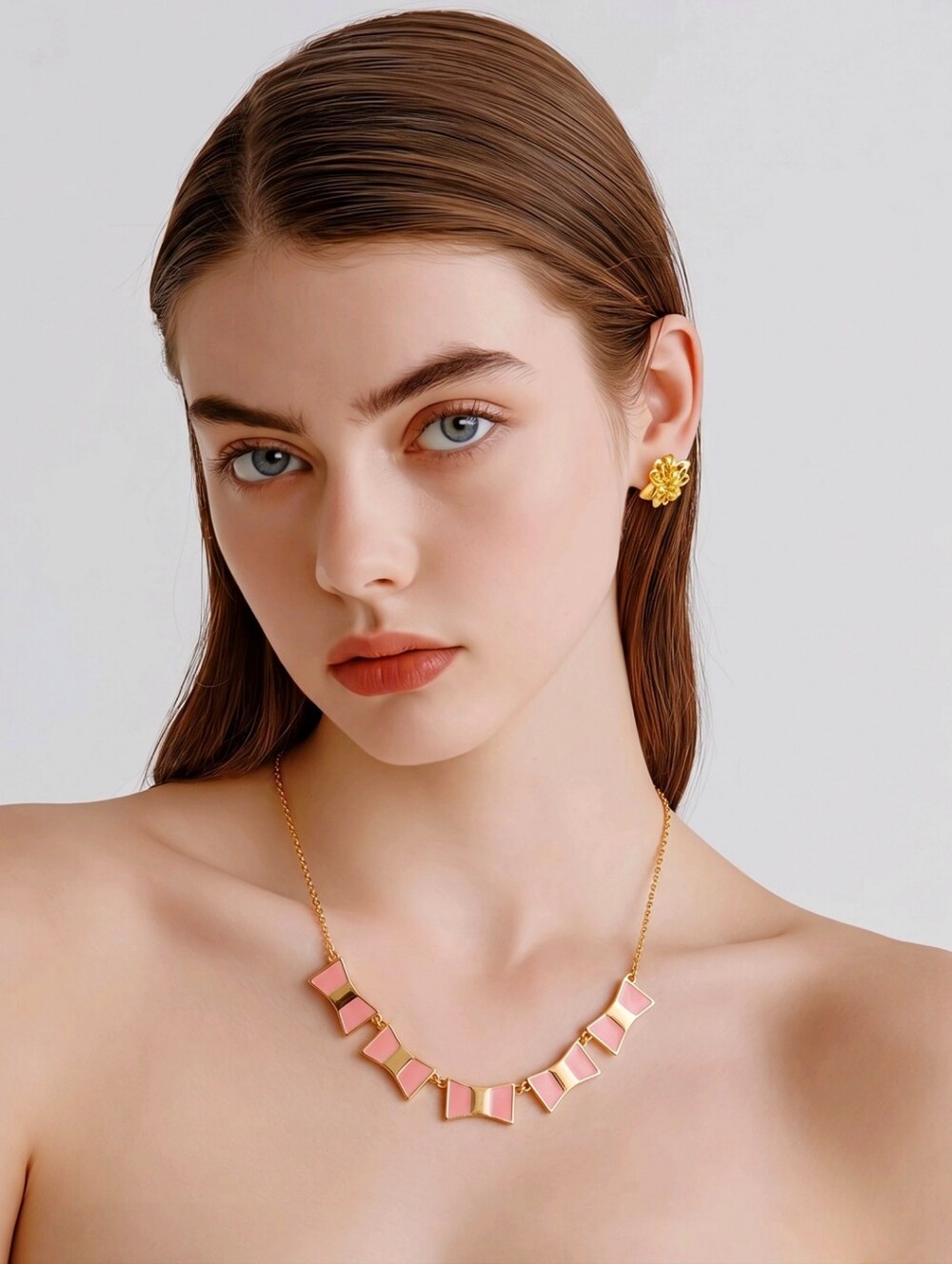 Kate Spade Bow Shoppe Row Light Pink Enamel Gold Charm Collar Necklace Gift NWT
